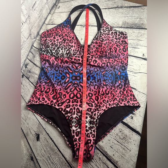 XOXO Cheetah Print Swimsuit 2X Plus Pink White Blue One piece Bathing Suit - Picture 8 of 13